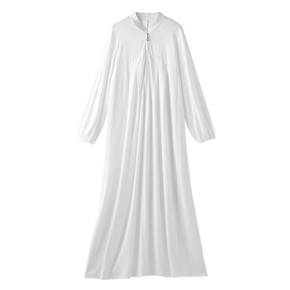 Stand Collar Maxi Dress with Pockets – Modest Long Sleeve Casual Abaya