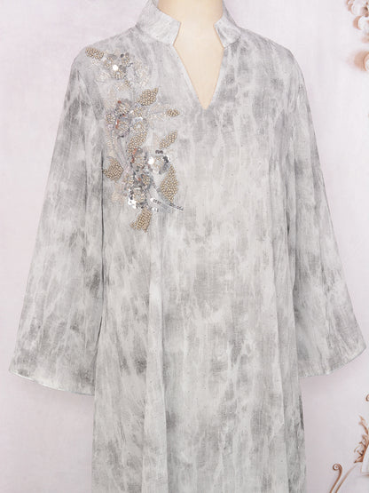 Women's Perstine Collar Flower Beaded Evening Dress