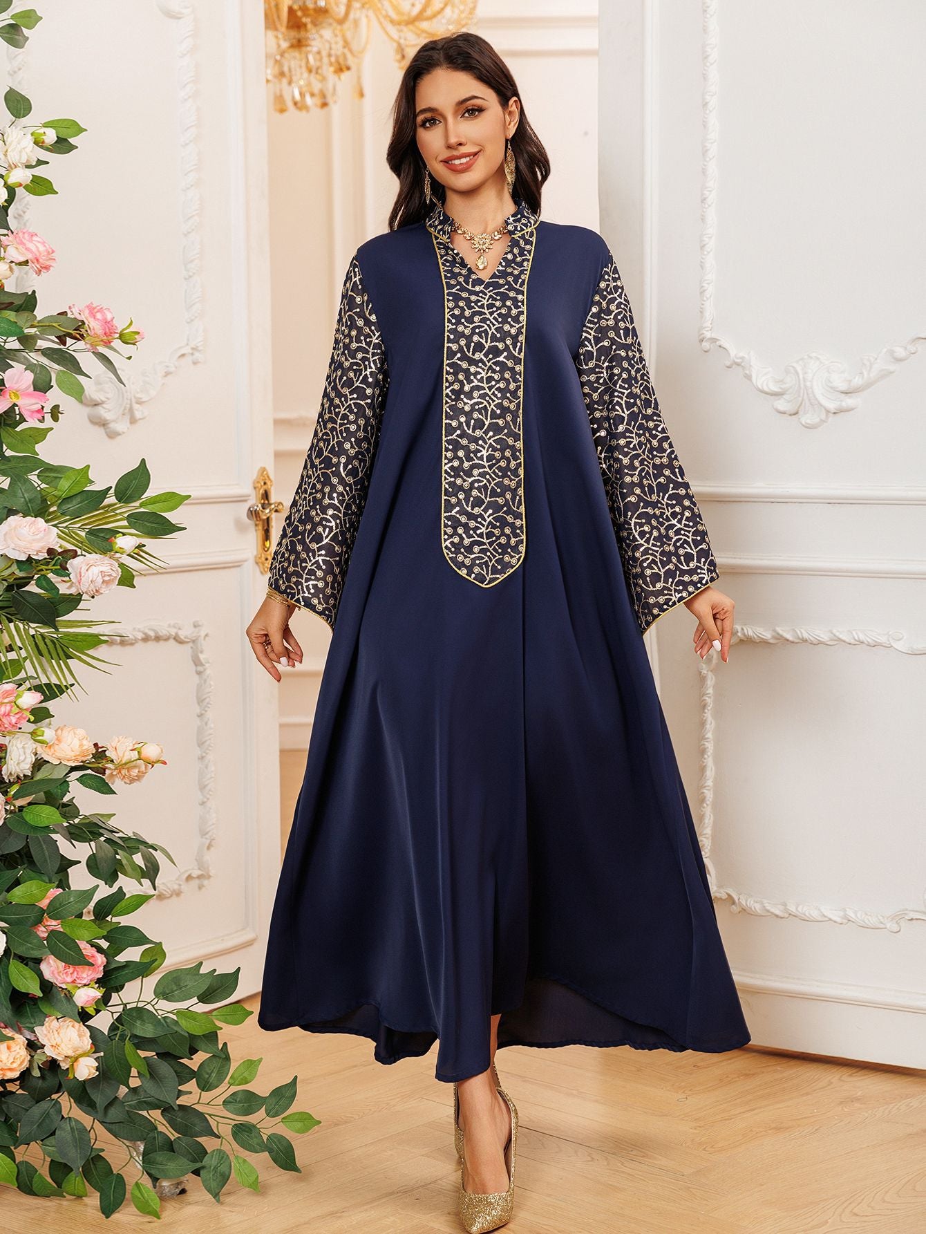 Women's Embroidered Panelled Tassel Dress