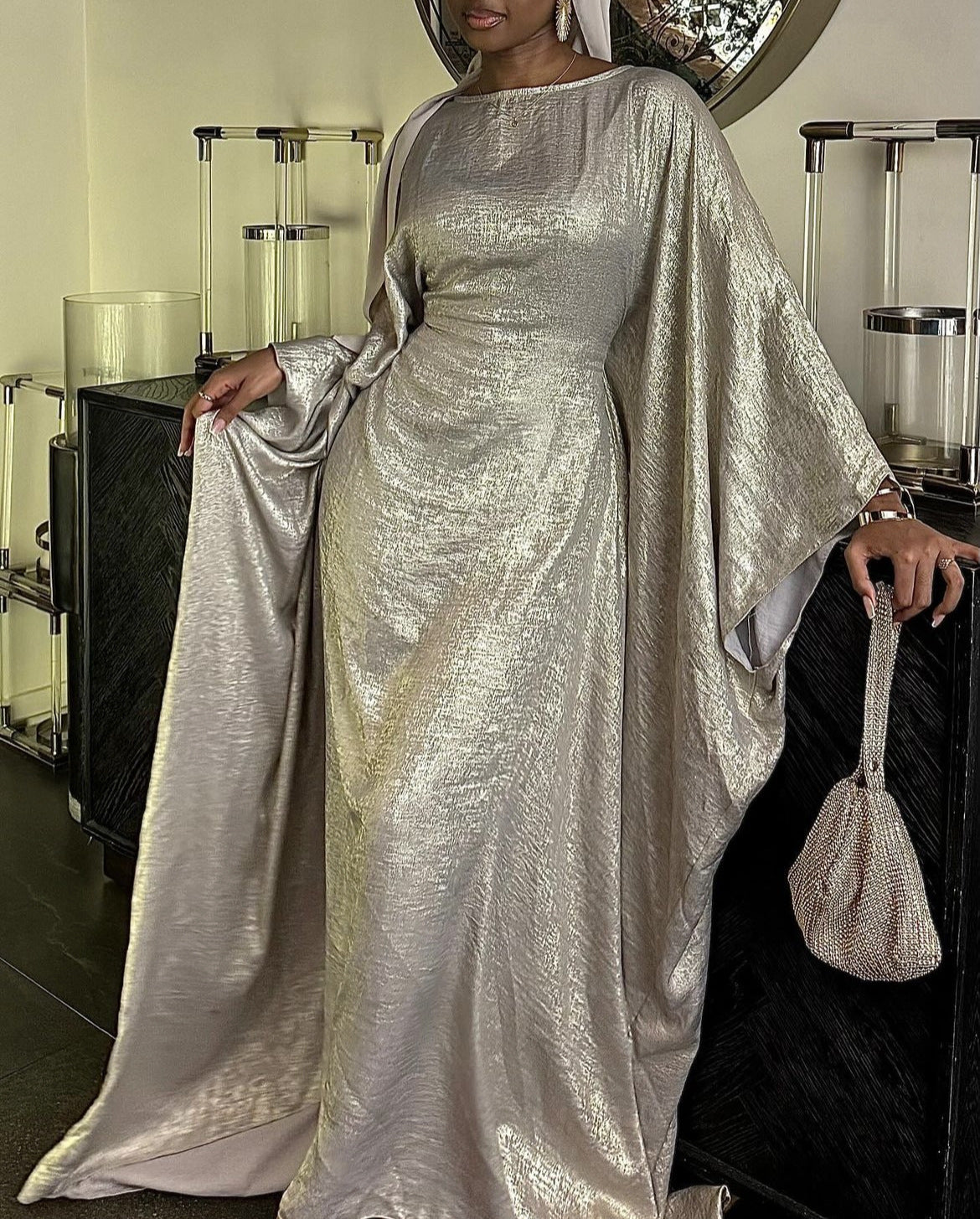 Women's Modest Feminine Hot Silver Dress