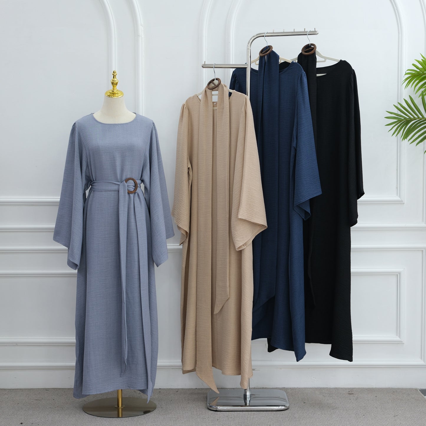 Elegant Belted Wide-Sleeve Maxi Dress for Women