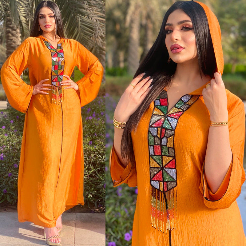 Women's Diamond-set Fringed Hooded Gown Dress