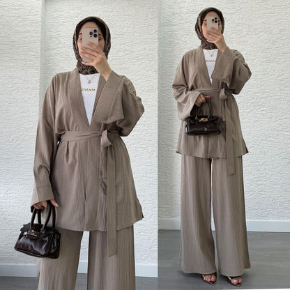 Relaxed Open-Front Top and Wide-Leg Pants Set