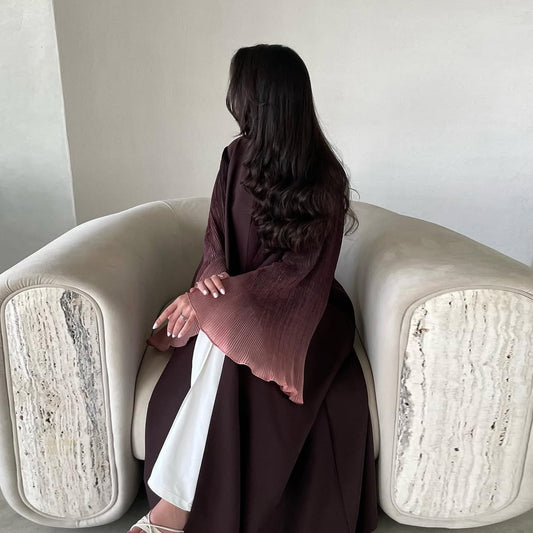 Dubai Chiffon Pleated Fan-shaped Sleeve Multicolored Dress
