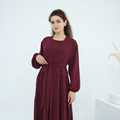 Solid Color Hijab-Friendly Modest Layered Two-Piece Set