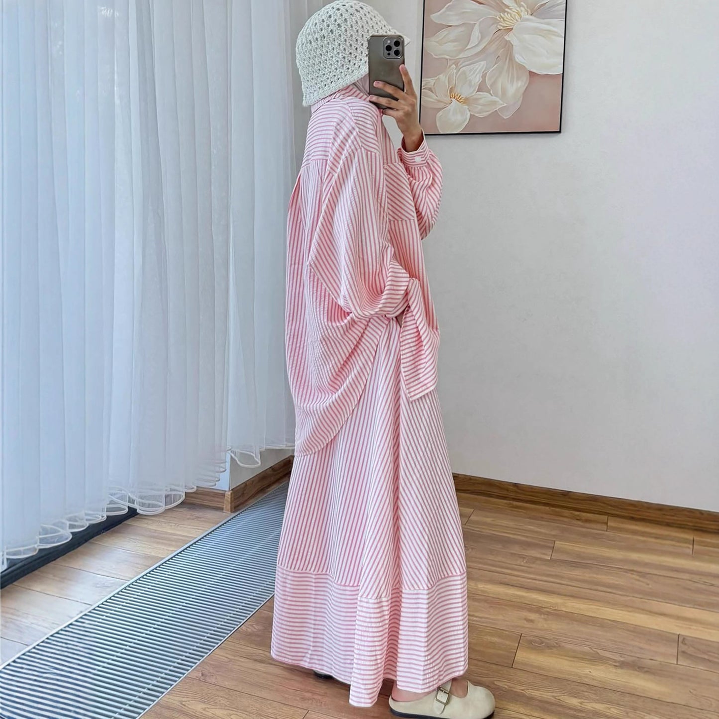 Striped Loose Fit Blouse and Maxi Skirt Modest Set