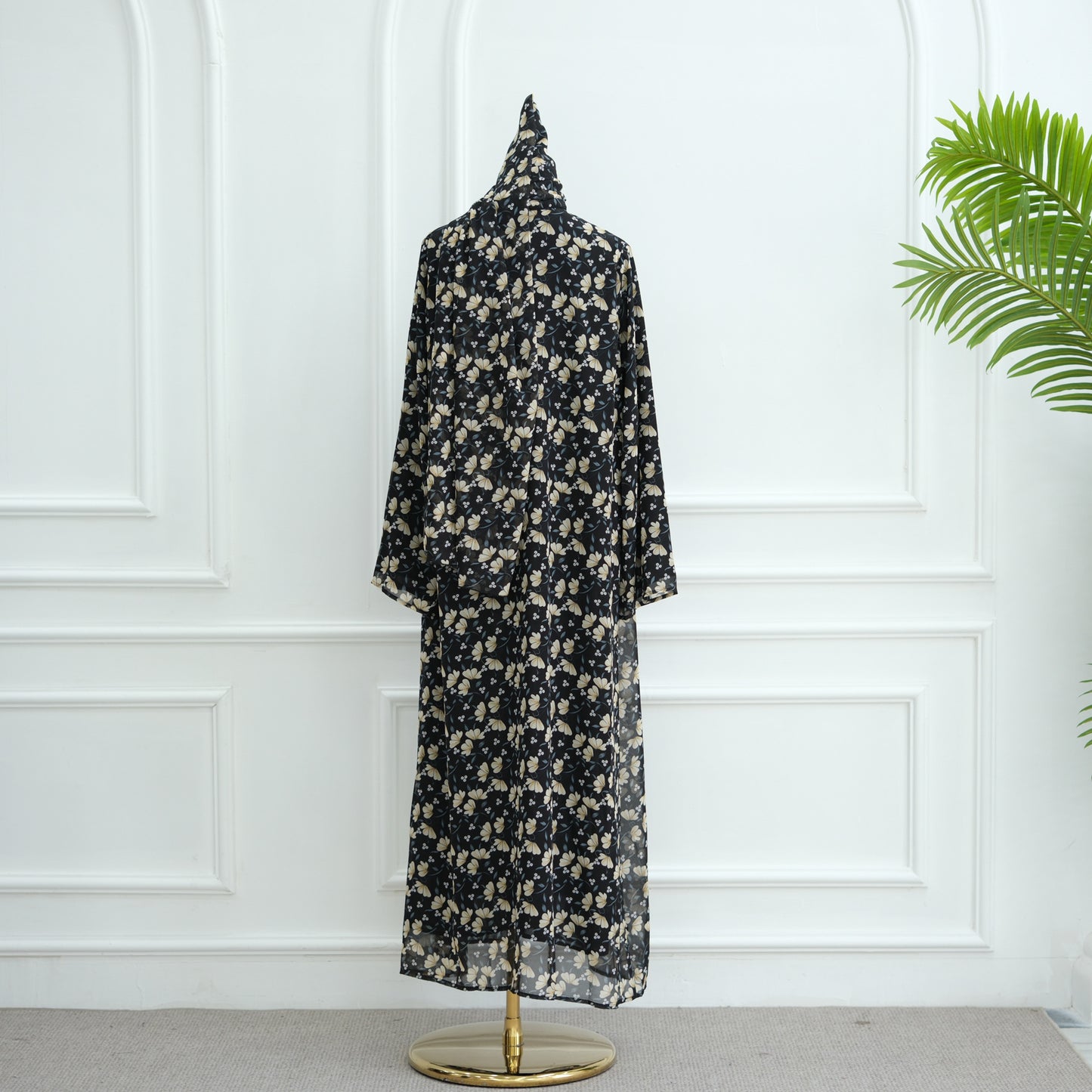 Printed Hijab Set with Double Layer Chiffon Open Cardigan