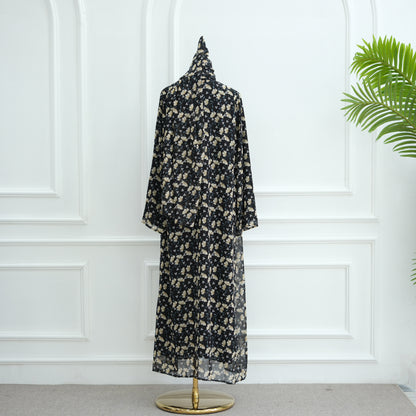 Printed Hijab Set with Double Layer Chiffon Open Cardigan