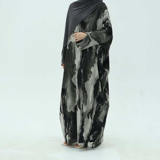 Women's Printed Open Abaya Robe