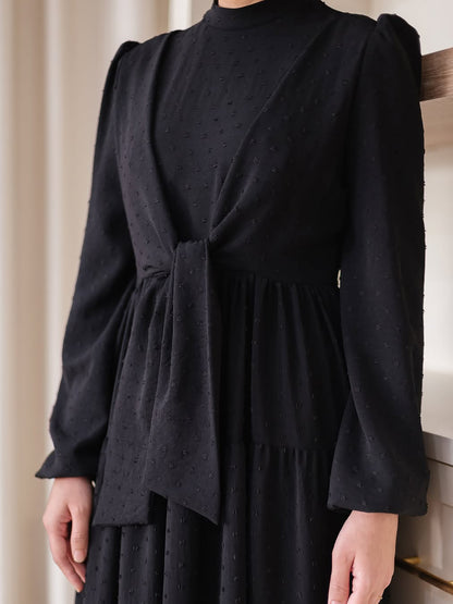 Ruffle Trim Maxi Dress with Lantern Sleeves