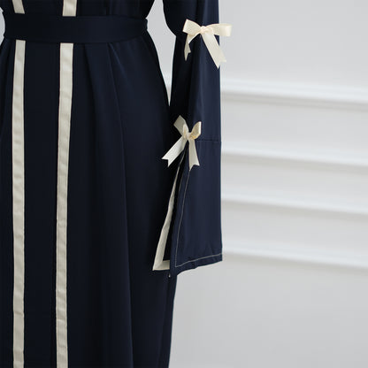 Bow Tie Open Abaya with Contrast Trim for Women