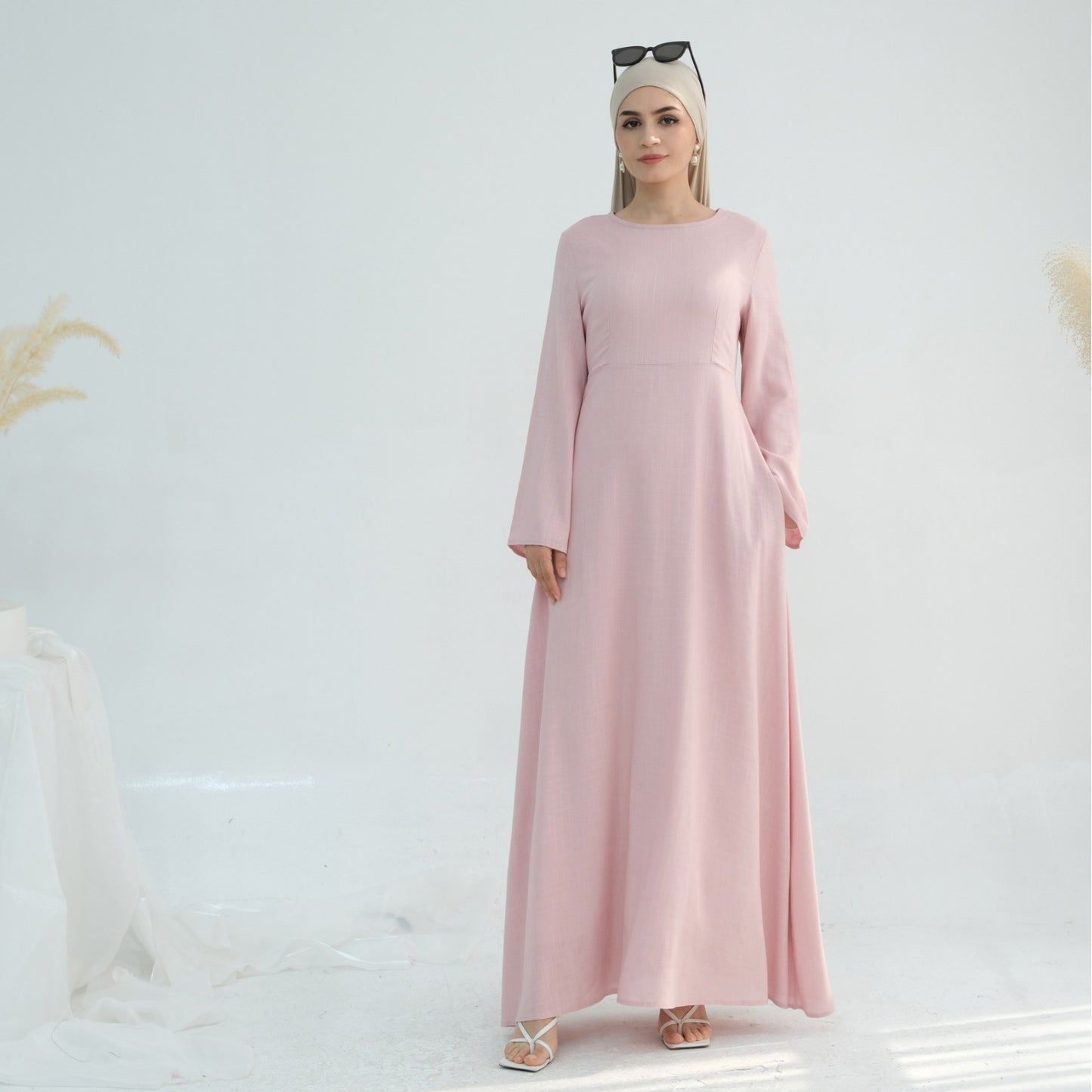 Women's Solid Cotton and Linen Waist-cinching Robe