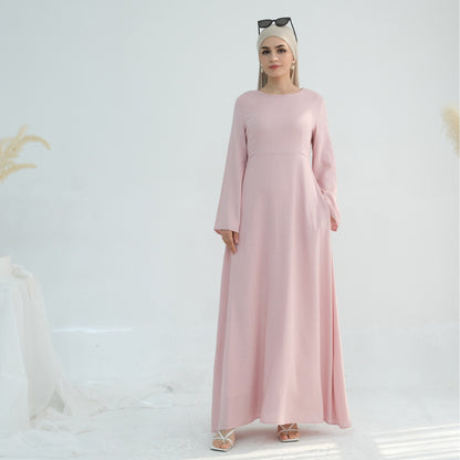 Women's Solid Cotton and Linen Waist-cinching Robe