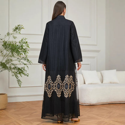 Embroidered Hem Maxi Abaya Dress for Evening
