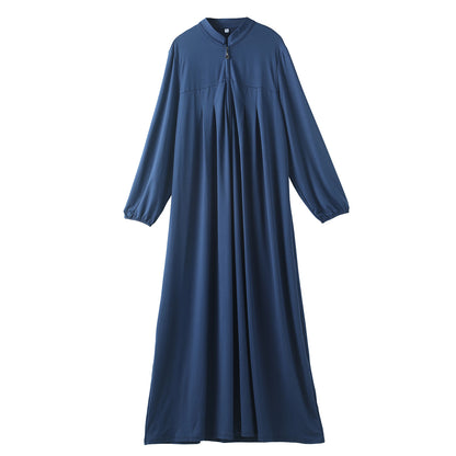 Stand Collar Maxi Dress with Pockets – Modest Long Sleeve Casual Abaya