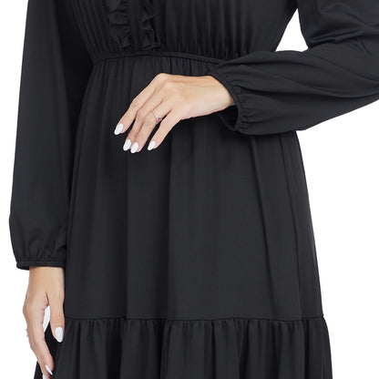 Ruffled Front Maxi Dress with Long Sleeves