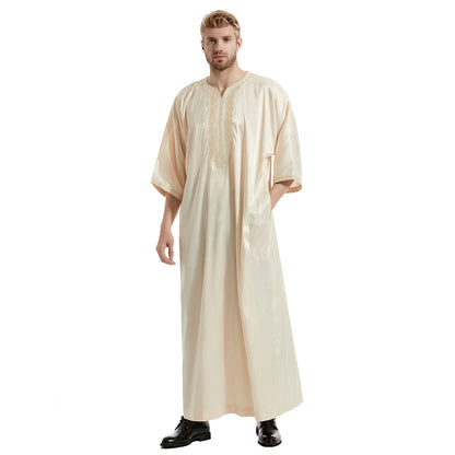 Men's Satin Mid-sleeved Embroidered Robe