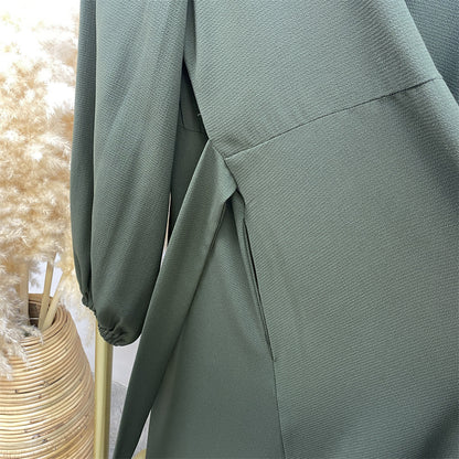 Plain Loose Buttoned Dress with Pockets
