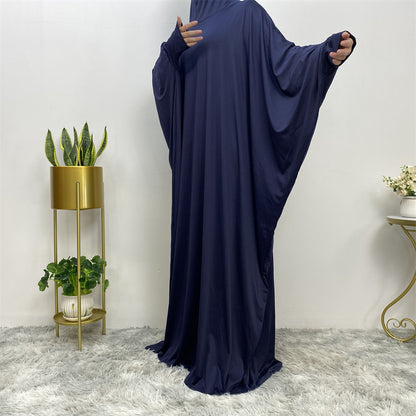 Solid Color Fashion Bat Sleeve Abaya Dress