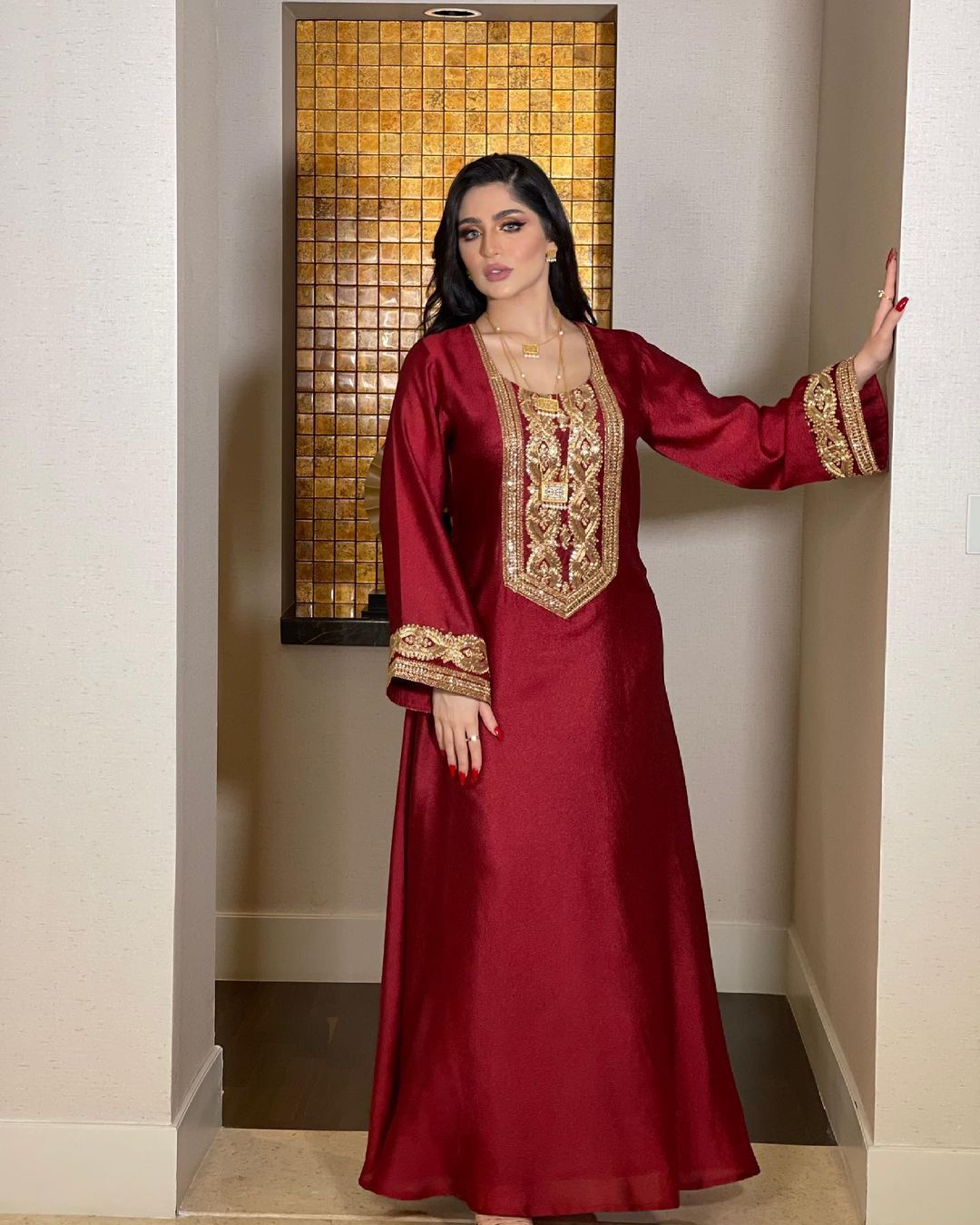 Women's Gold Silk Sequins Elegant Dress