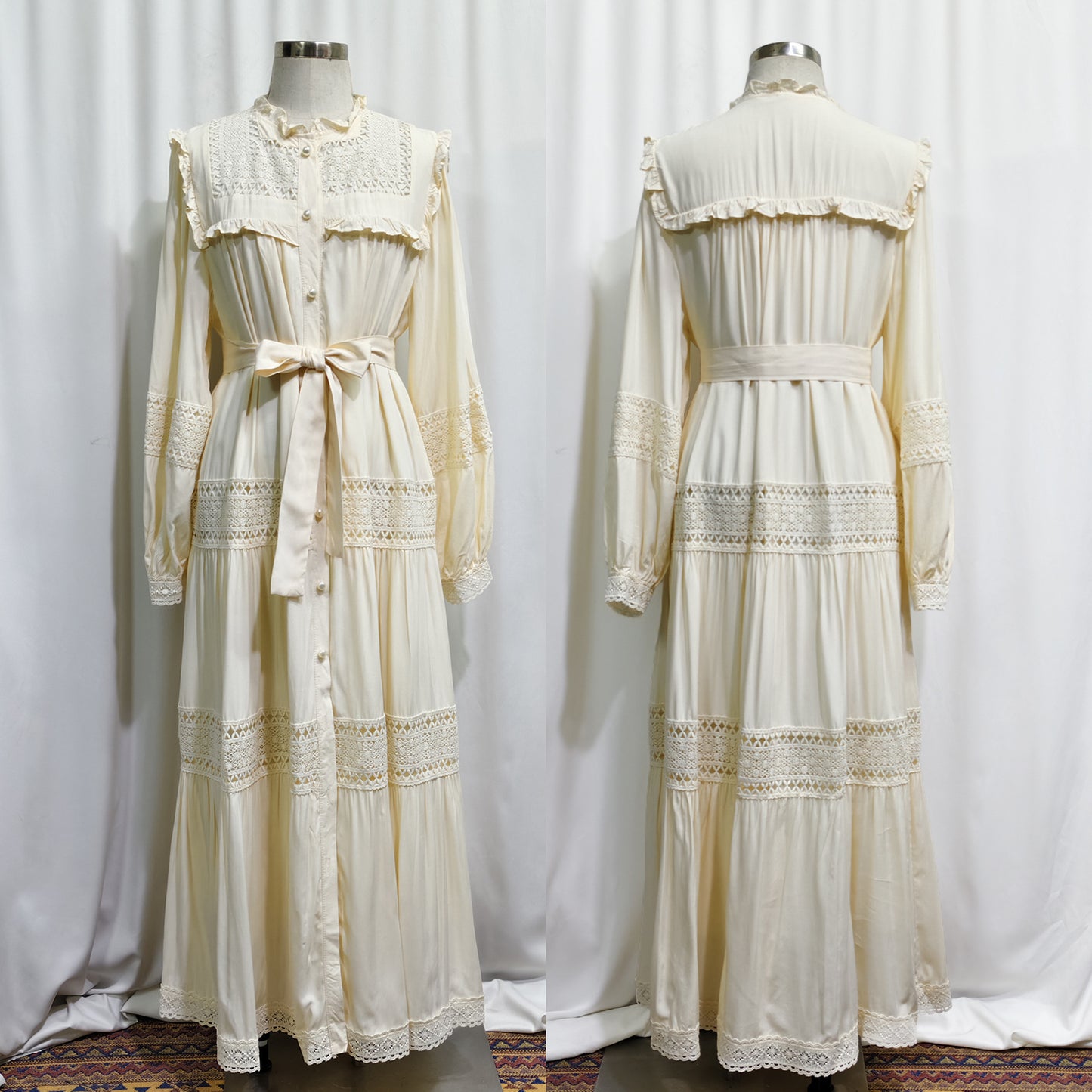 Elegant Ruffle-Trim Long Sleeve Maxi Dress