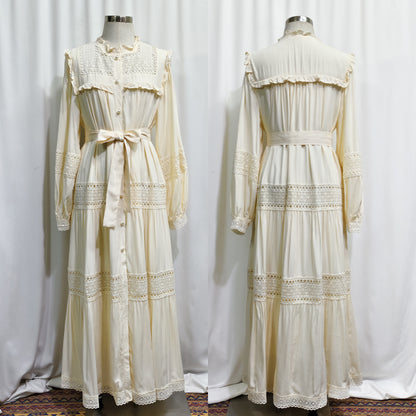 Elegant Ruffle-Trim Long Sleeve Maxi Dress