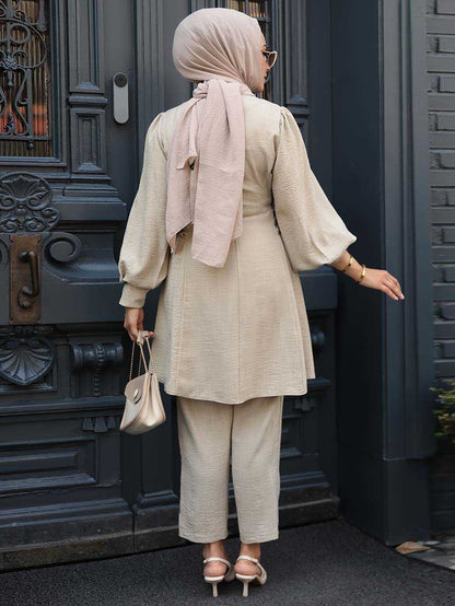 Women's Lace-up Balloon Sleeve Casual Suit