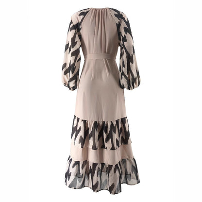 Women's Striped Maxi Dress with Belt