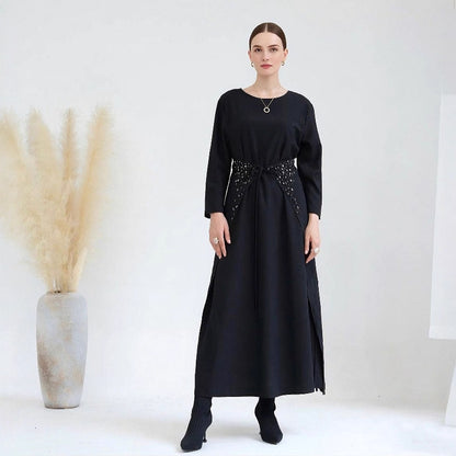 Solid Color Dress Set with Inner Maxi and Outer Abaya