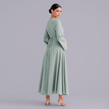Belted Bamboo Linen Dubai Modest Solid Maxi Day Dress
