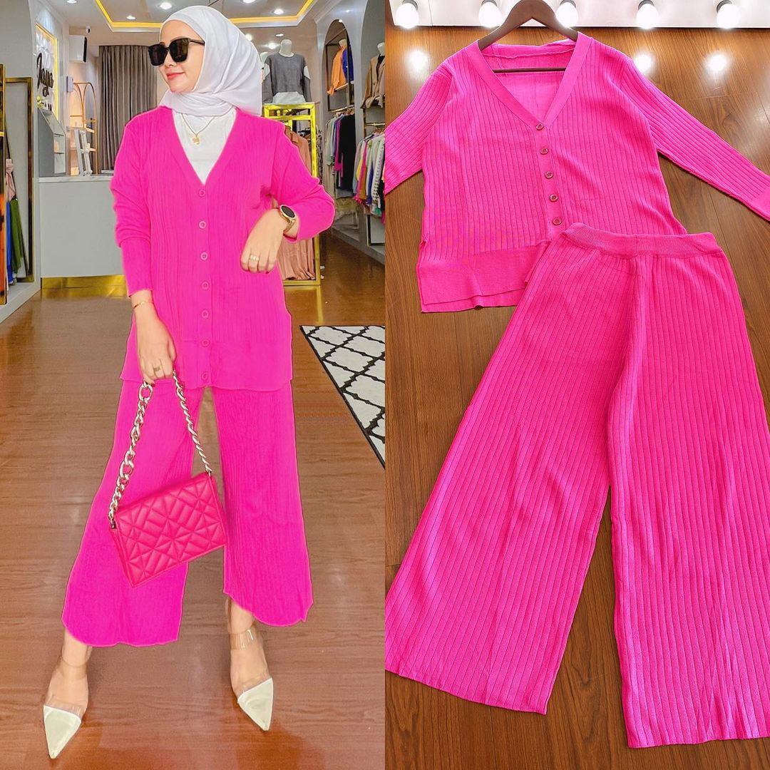 Women's Wide-leg Pants Knit Two Piece Set