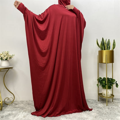 Solid Color Fashion Bat Sleeve Abaya Dress