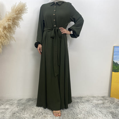 Plain Loose Buttoned Dress with Pockets