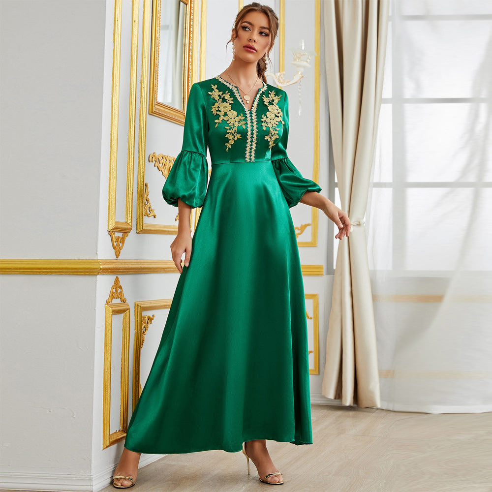 Muslim Applique Green Party Dress
