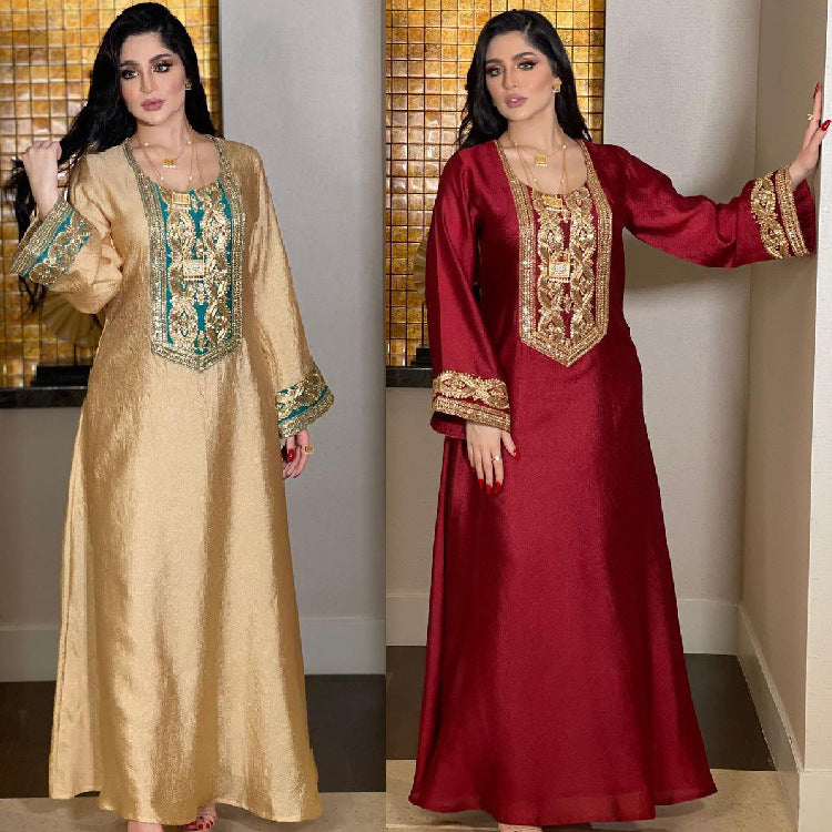 Women's Gold Silk Sequins Elegant Dress