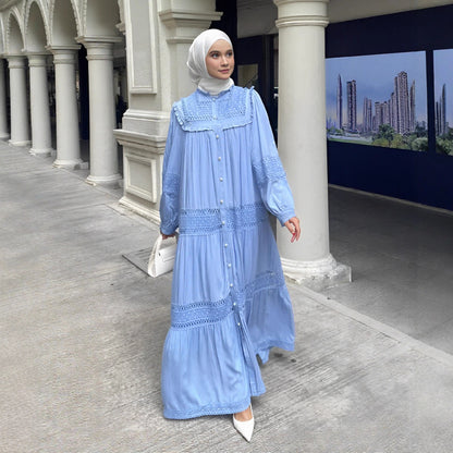 Elegant Ruffle-Trim Long Sleeve Maxi Dress