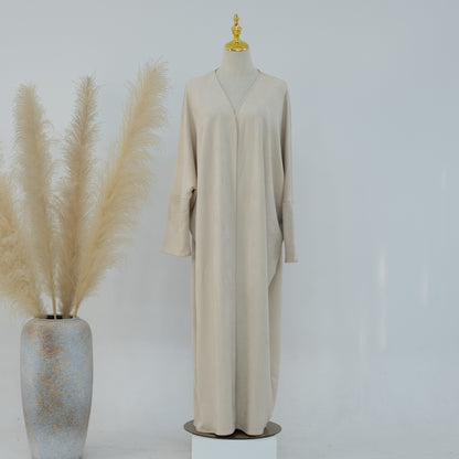 Suede Feel Long Open Abaya Robe