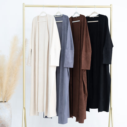 Suede Feel Long Open Abaya Robe