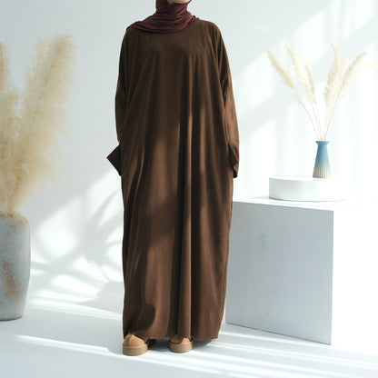 Corduroy Irregular Hem Modest Maxi Dress
