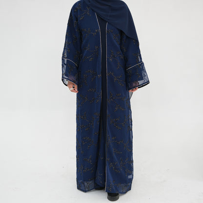 Full Embroidered Open Abaya with Inner Dress Elegant Modest Style