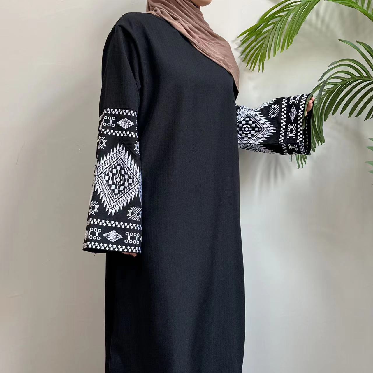 Embroidered Long Sleeve Modest Evening Dress