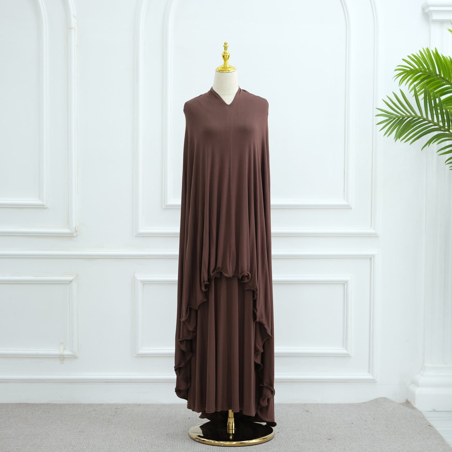 Women's Solid Color Dress and Hijab Sets
