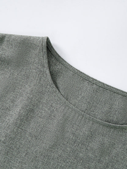 2025 Grey Muslim Maxi Dress: Stylish & Elegant Long Robe with Linen-Like Patchwork Design