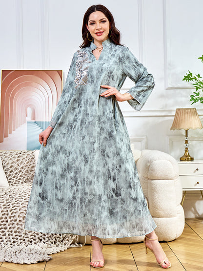 Women's Perstine Collar Flower Beaded Evening Dress
