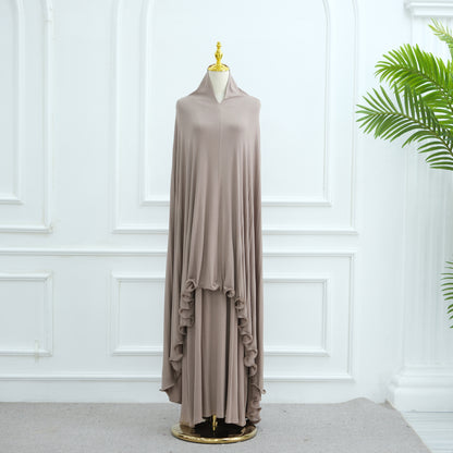 Women's Solid Color Dress and Hijab Sets