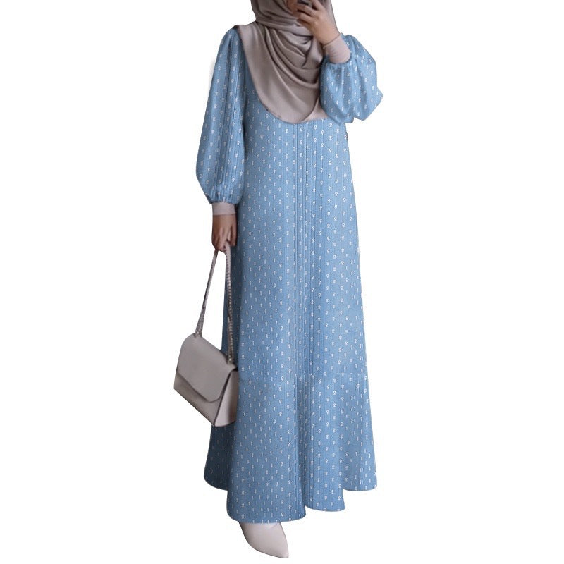 Women's Long-sleeved Printed Black Abaya Dress