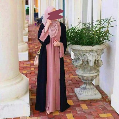 Modest Cardigan Patchwork Fake Two-piece Dress