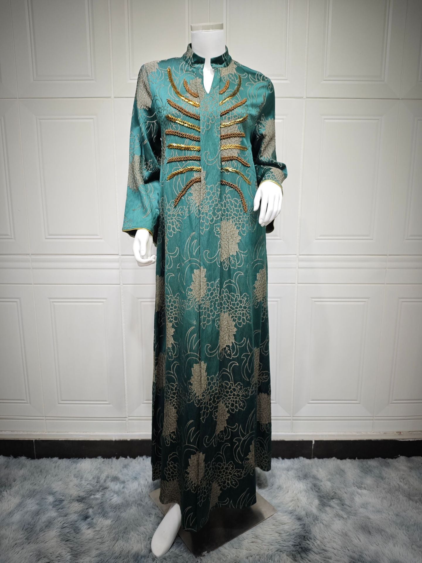 Women's V-neck Jacquard Beaded Dress