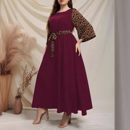 Women's Leopard-print Flared Sleeve Patchwork Dress