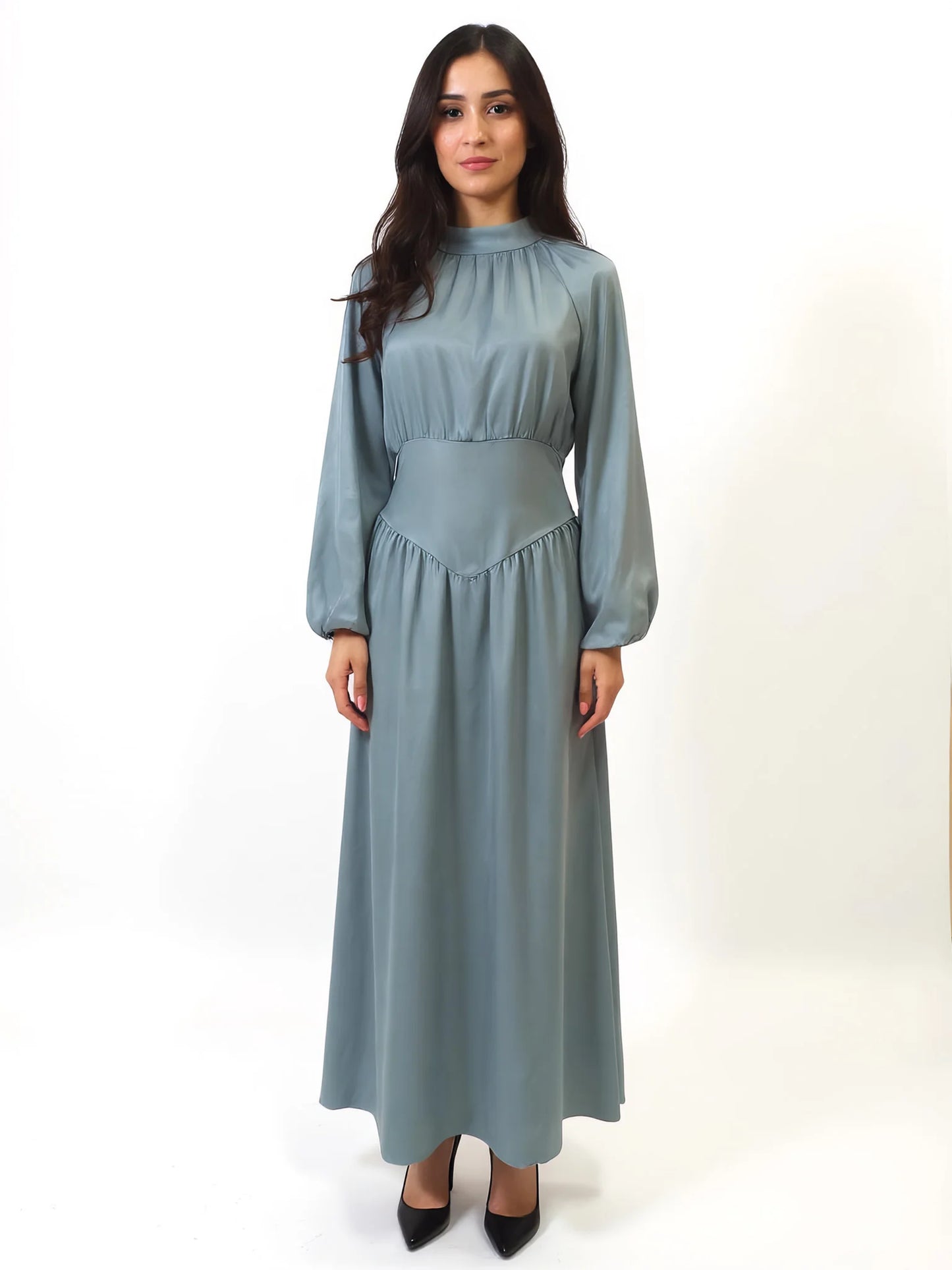 Satin Lantern Sleeve Abaya Kaftan Muslim Maxi Dress